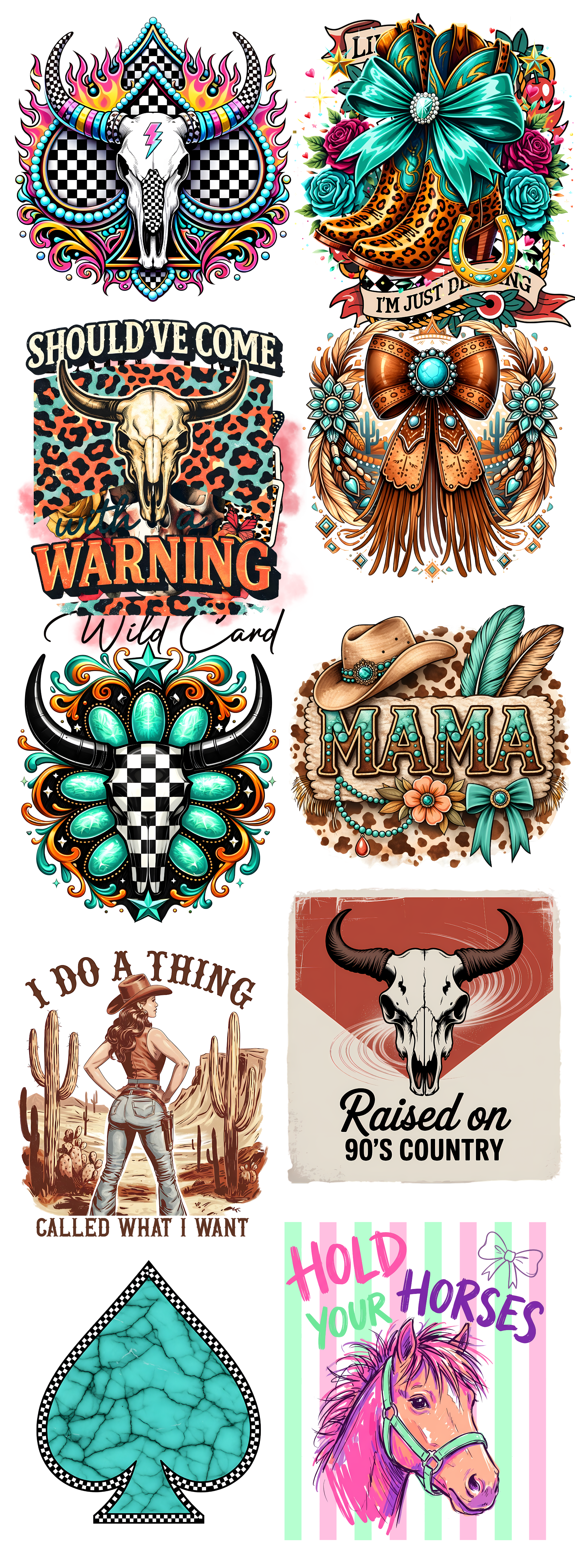 Western Cowgirl Gang Sheet – Rodeo Boots, Mama & Country Designs