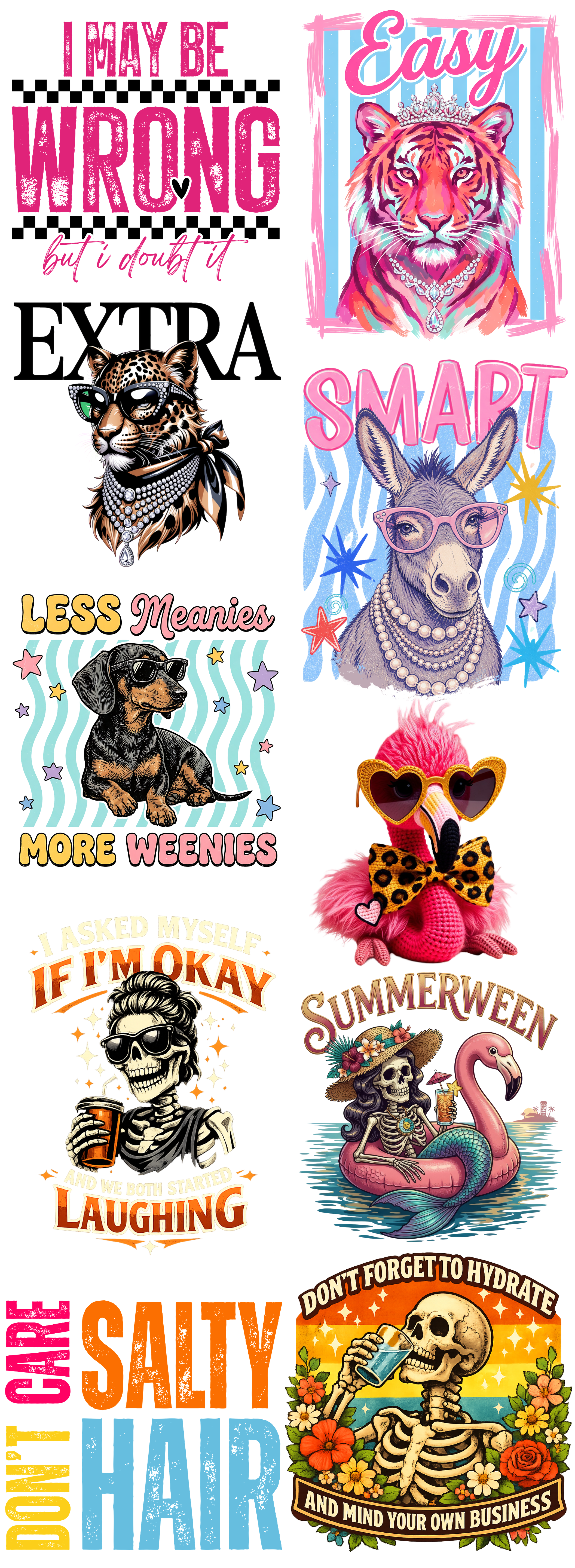Funny Attitude Gang Sheet – Animals, Skeletons & Sassy Sayings
