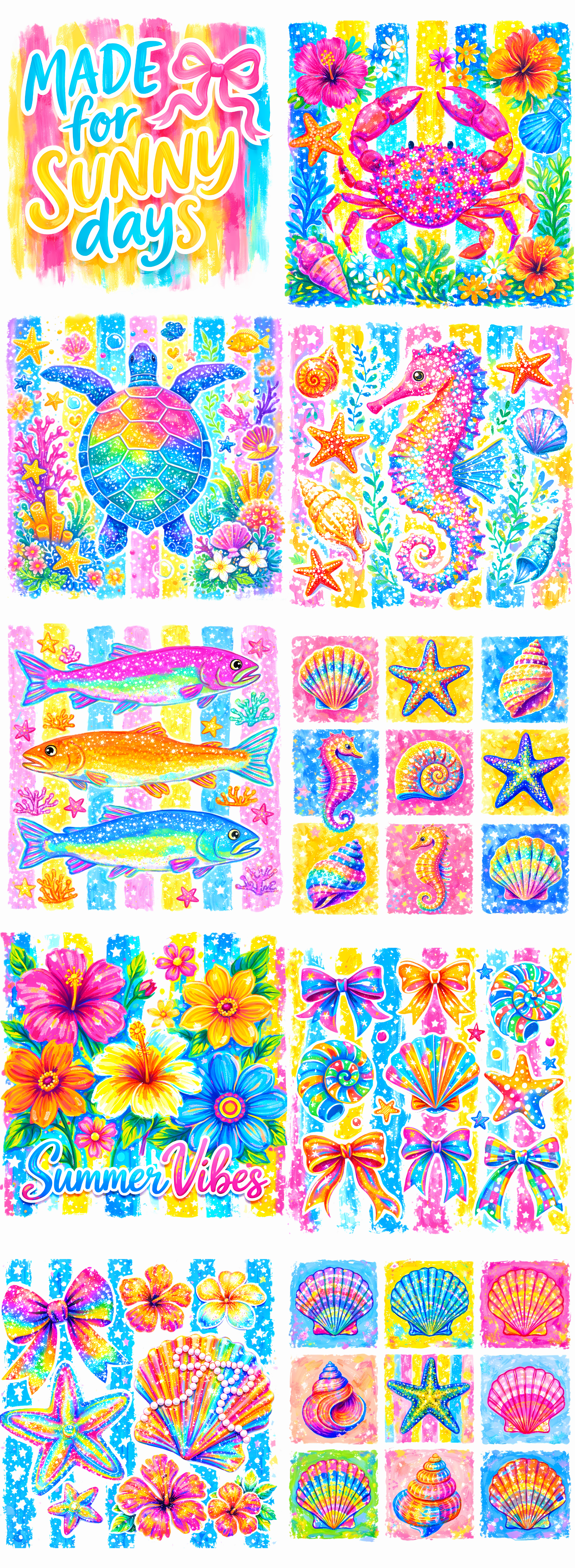 Tropical Summer Gang Sheet – Sunny Days, Sea Life & Beach Designs
