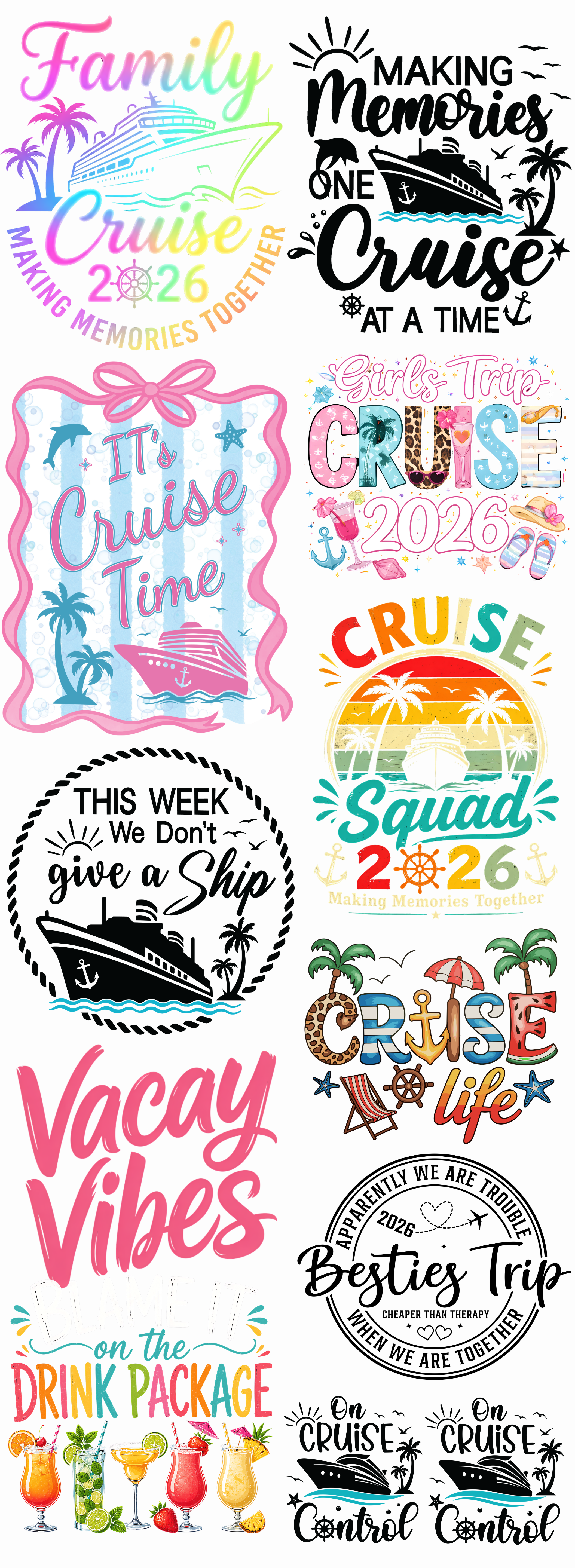 Cruise Vacation Gang Sheet – Family Cruise, Girls Trip & Cruise Squad Designs