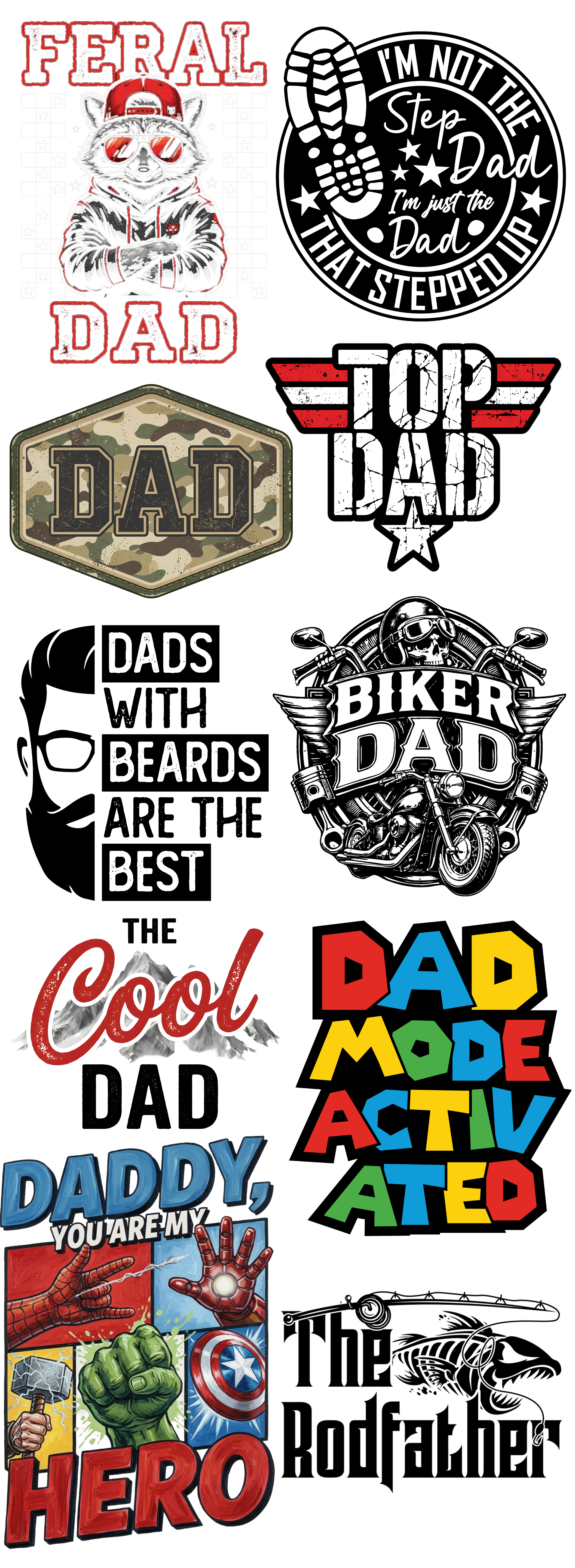 Father’s Day Dad Gang Sheet – Funny Dad, Hero & Biker Designs