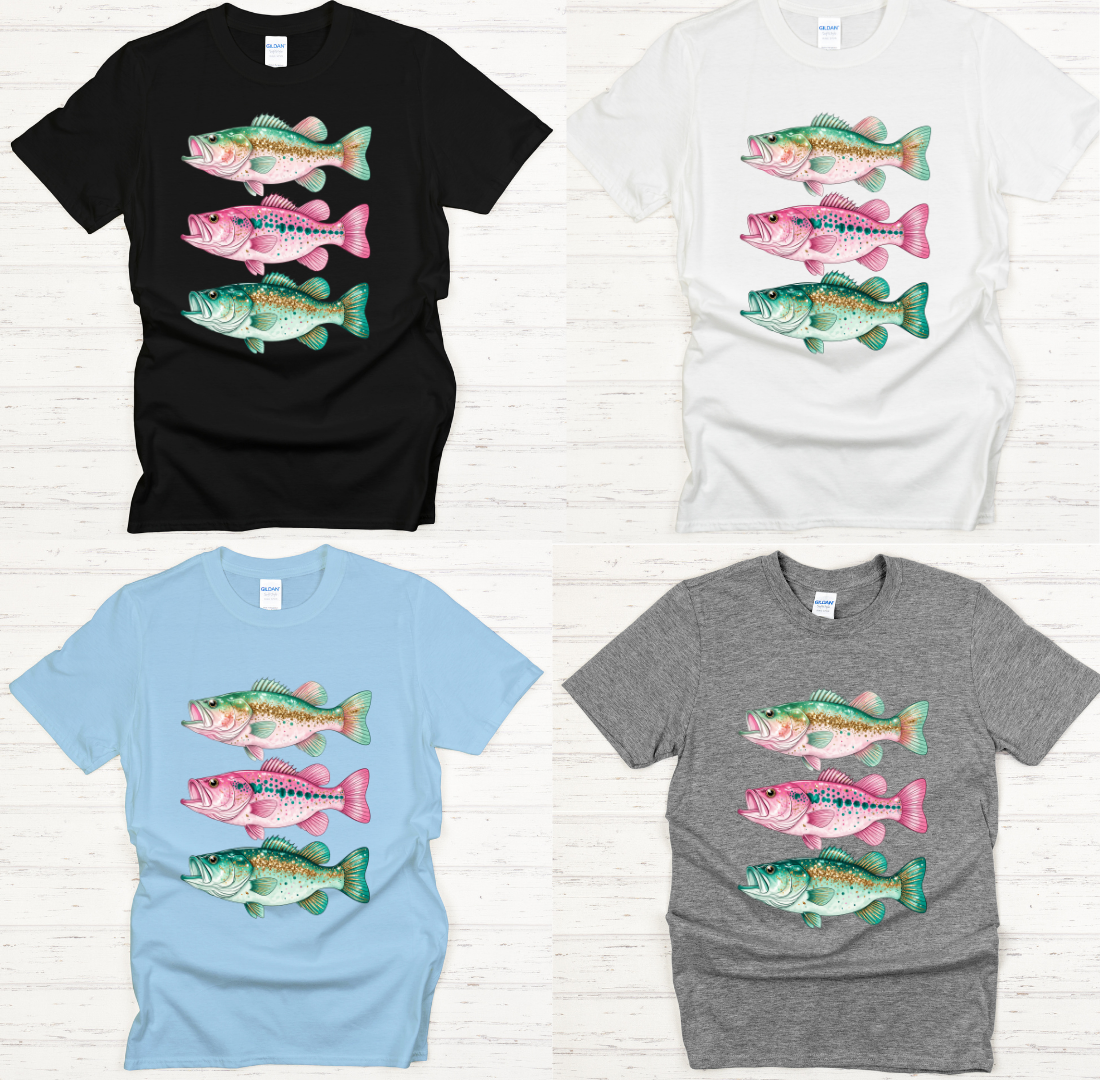 Pastel Bass Fish Fishing Graphic Shirt on Gildan Softstyle Tee