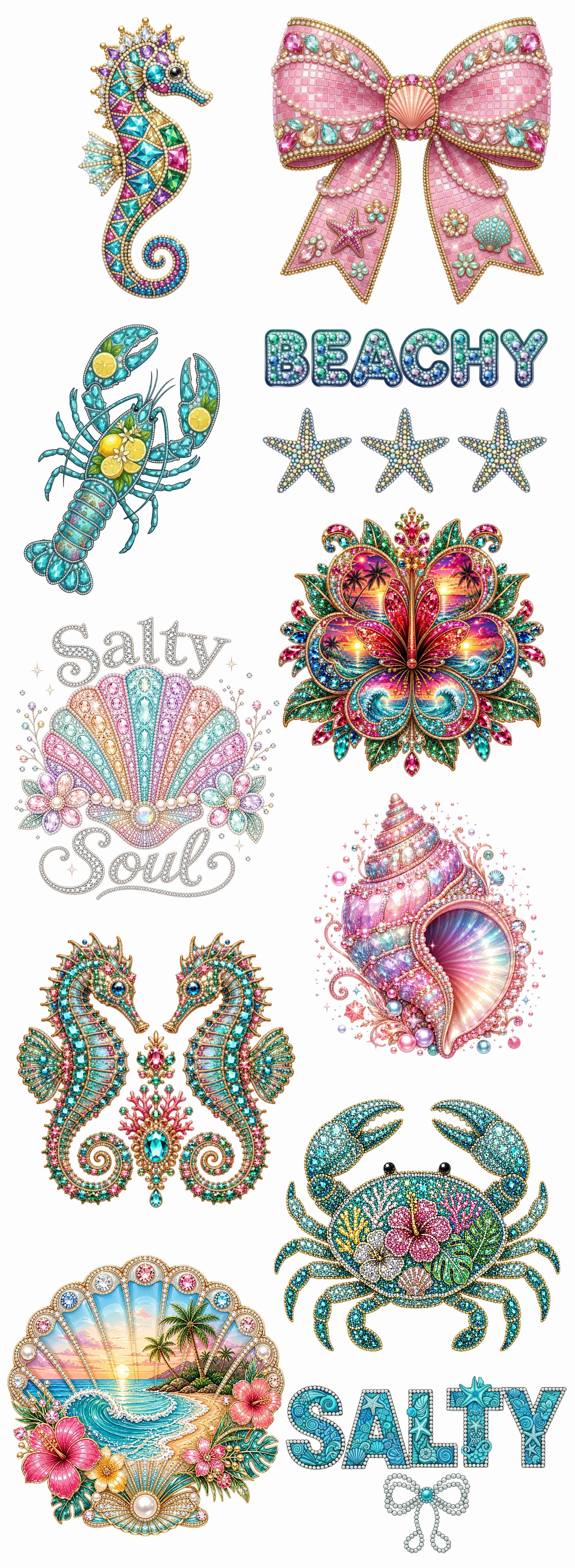 Summer Beach Rhinestone designs  | 22x60 premade DTF sheet