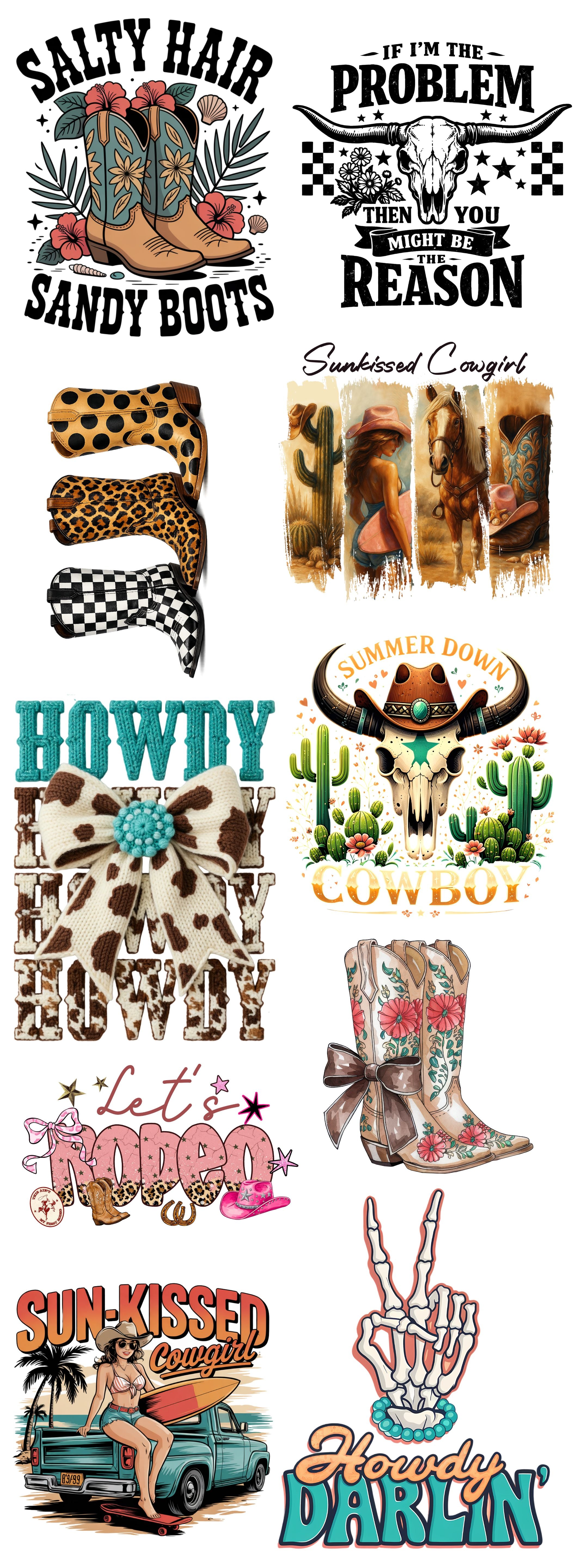 Western Cowgirl Gang Sheet – Sun-Kissed Rodeo, Boots & Desert Vibes | 22x60 premade DTF sheet