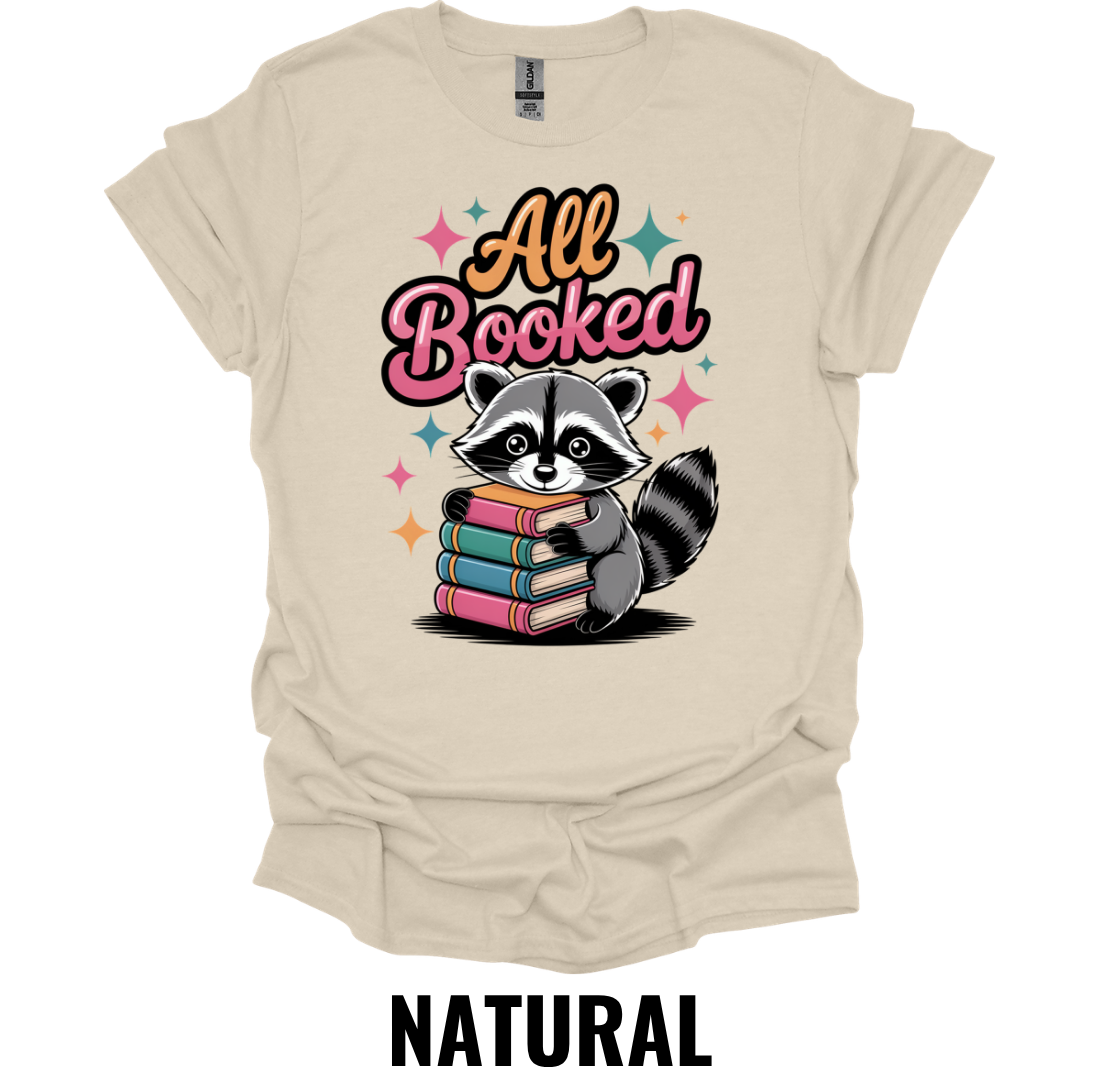 All Booked Shirt – Book Lover Raccoon Graphic T-Shirt