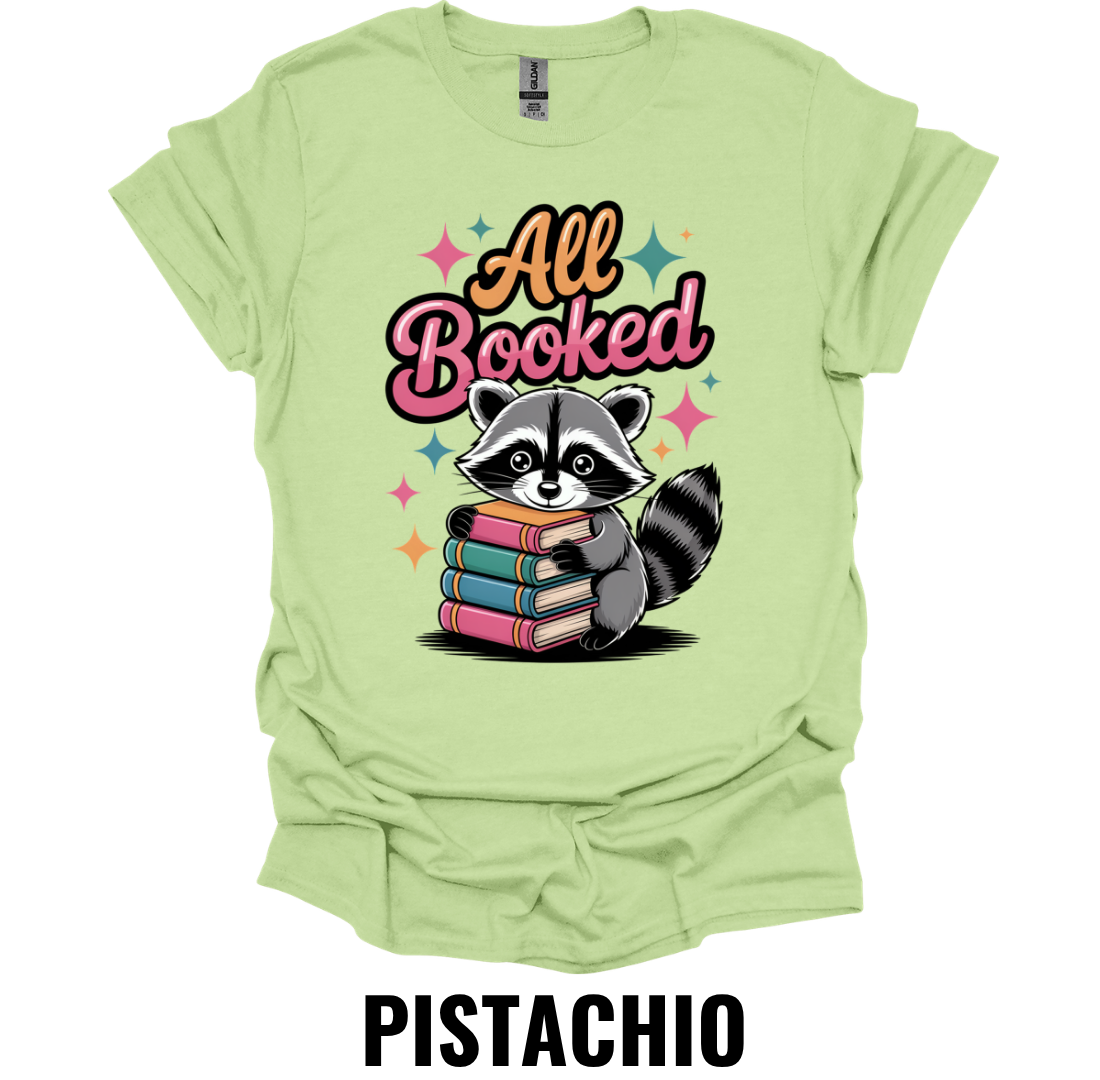 All Booked Shirt – Book Lover Raccoon Graphic T-Shirt