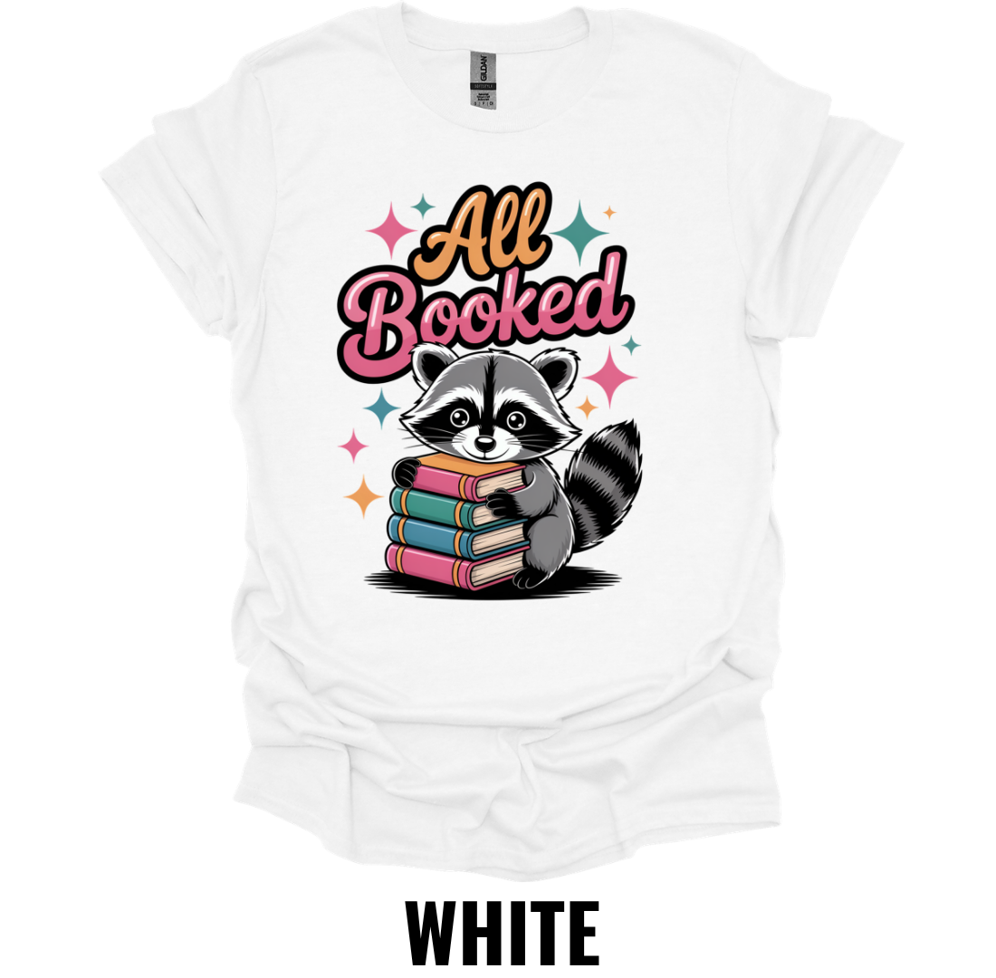 All Booked Shirt – Book Lover Raccoon Graphic T-Shirt