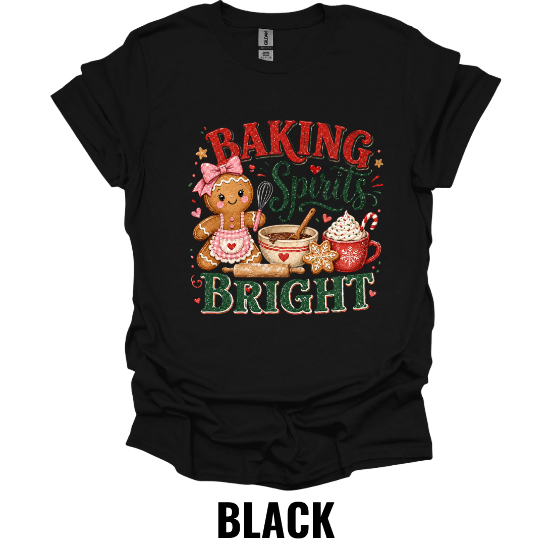 Baking Spirits Bright T-Shirt – Funny Christmas Baking Shirt for Holiday Bakers