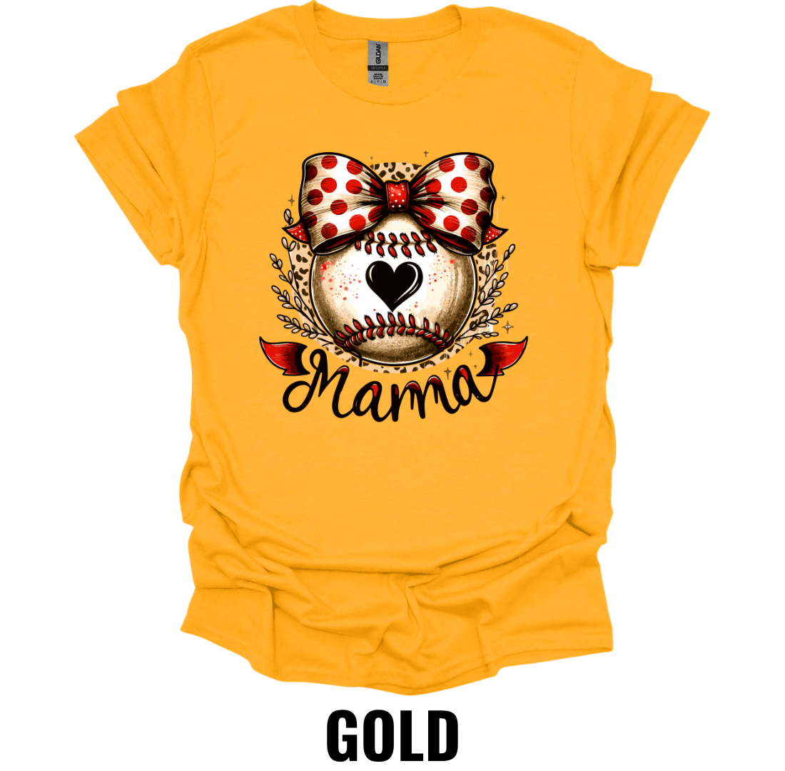 Baseball Mama Bow Shirt – Softball Mom Graphic Tee with Leopard Print Bow