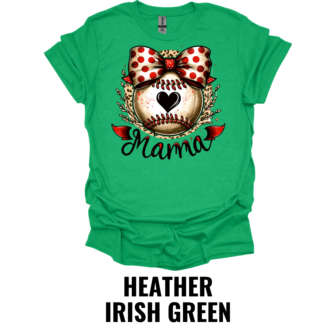 Baseball Mama Bow Shirt – Softball Mom Graphic Tee with Leopard Print Bow