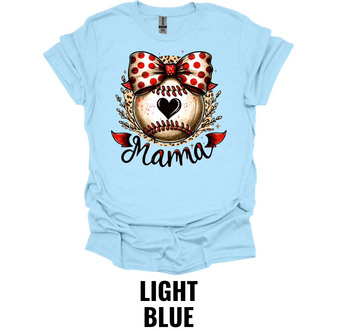 Baseball Mama Bow Shirt – Softball Mom Graphic Tee with Leopard Print Bow