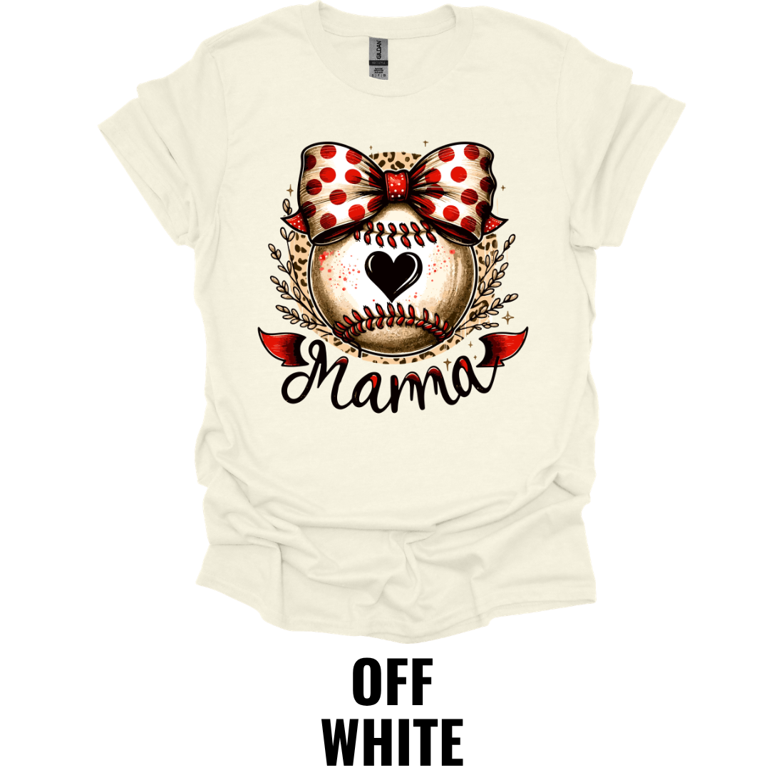 Baseball Mama Bow Shirt – Softball Mom Graphic Tee with Leopard Print Bow