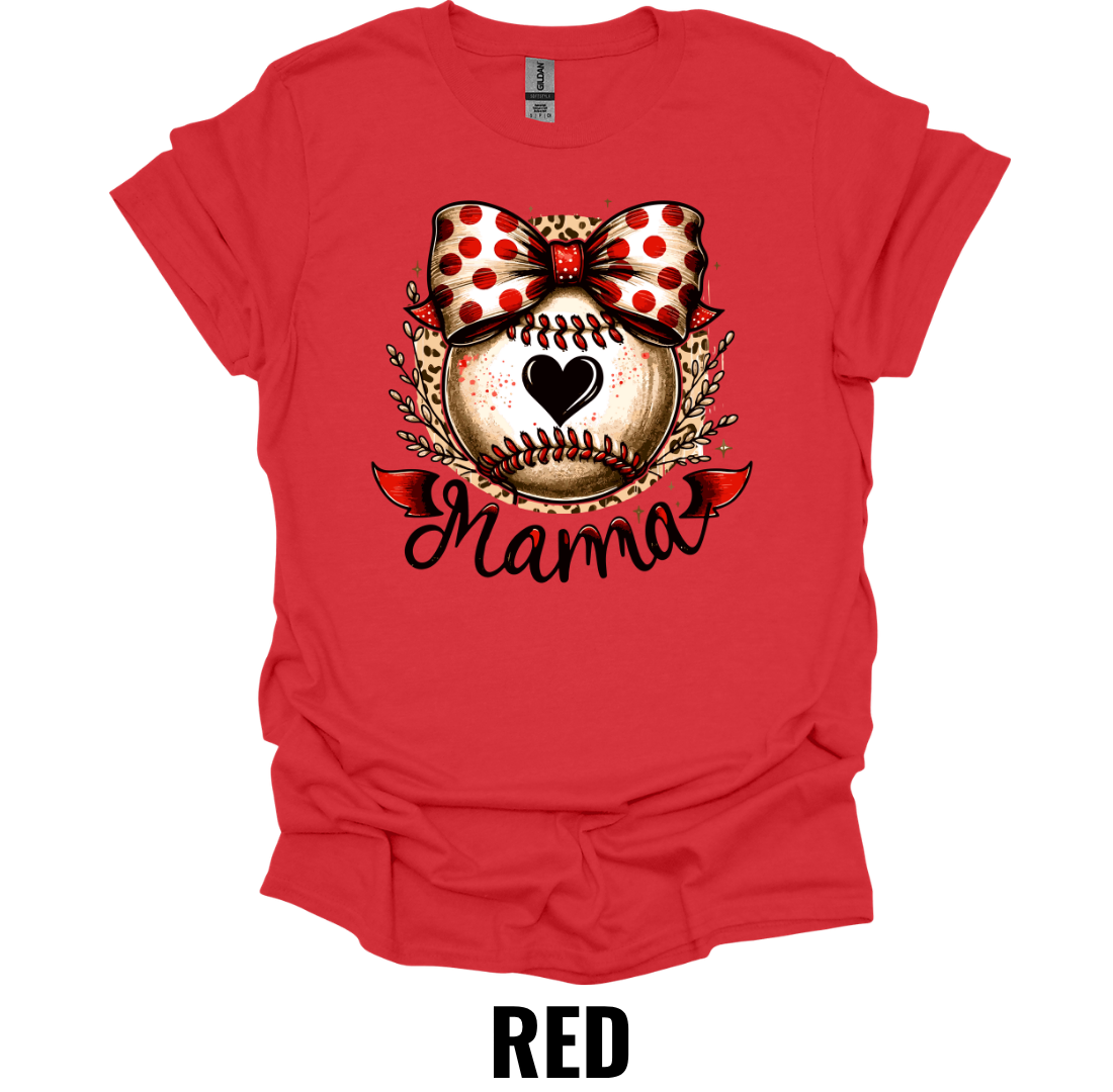 Baseball Mama Bow Shirt – Softball Mom Graphic Tee with Leopard Print Bow