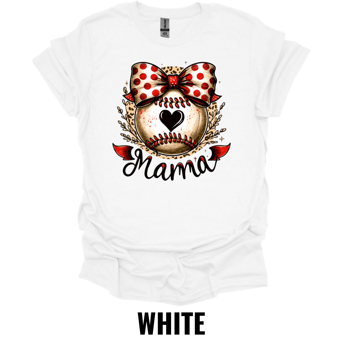 Baseball Mama Bow Shirt – Softball Mom Graphic Tee with Leopard Print Bow