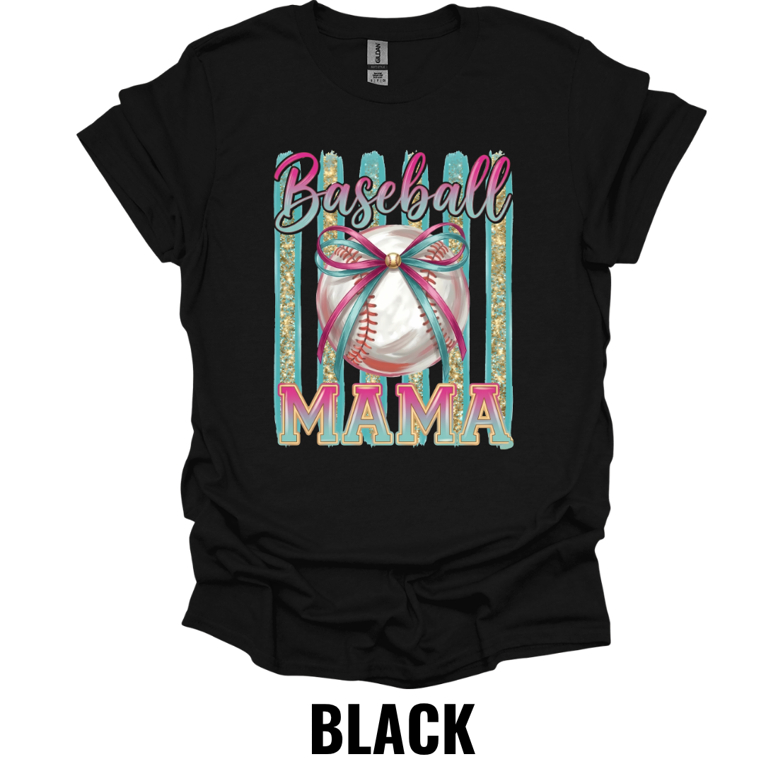 Baseball Mama Glitter Bow Shirt – Retro Baseball Mom Graphic Tee