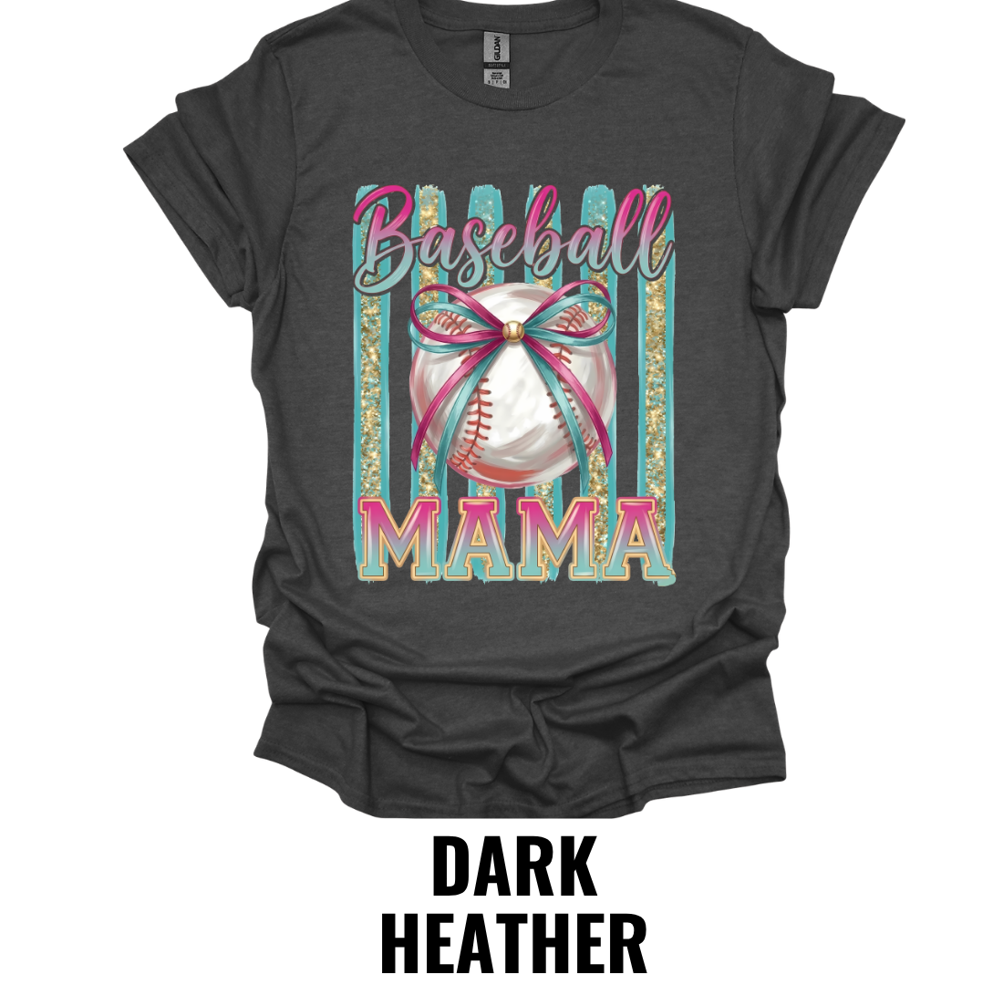 Baseball Mama Glitter Bow Shirt – Retro Baseball Mom Graphic Tee