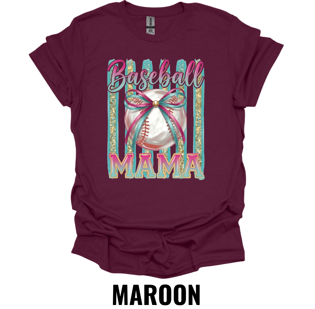 Baseball Mama Glitter Bow Shirt – Retro Baseball Mom Graphic Tee