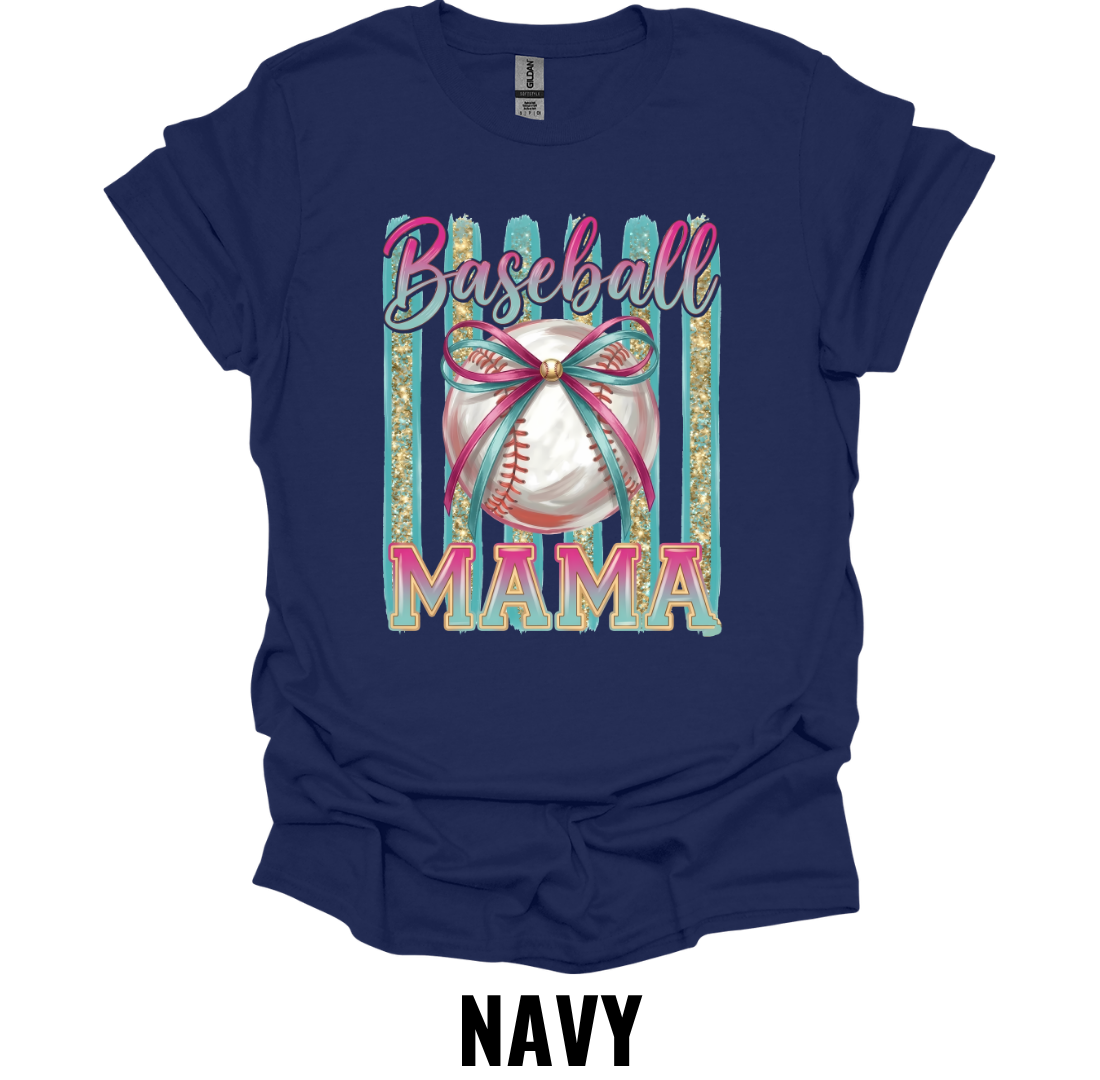 Baseball Mama Glitter Bow Shirt – Retro Baseball Mom Graphic Tee