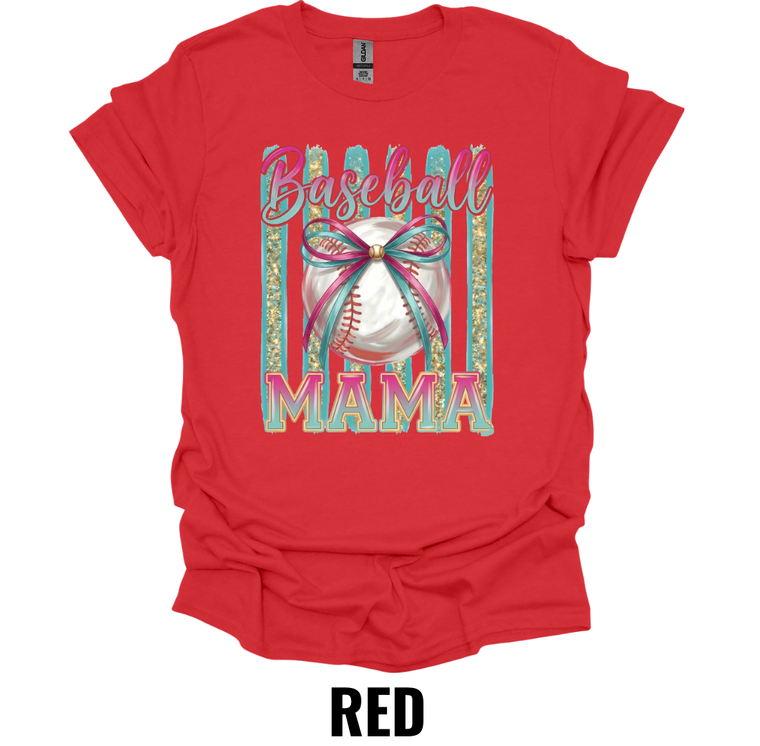 Baseball Mama Glitter Bow Shirt – Retro Baseball Mom Graphic Tee
