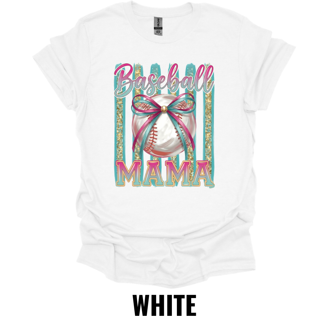 Baseball Mama Glitter Bow Shirt – Retro Baseball Mom Graphic Tee