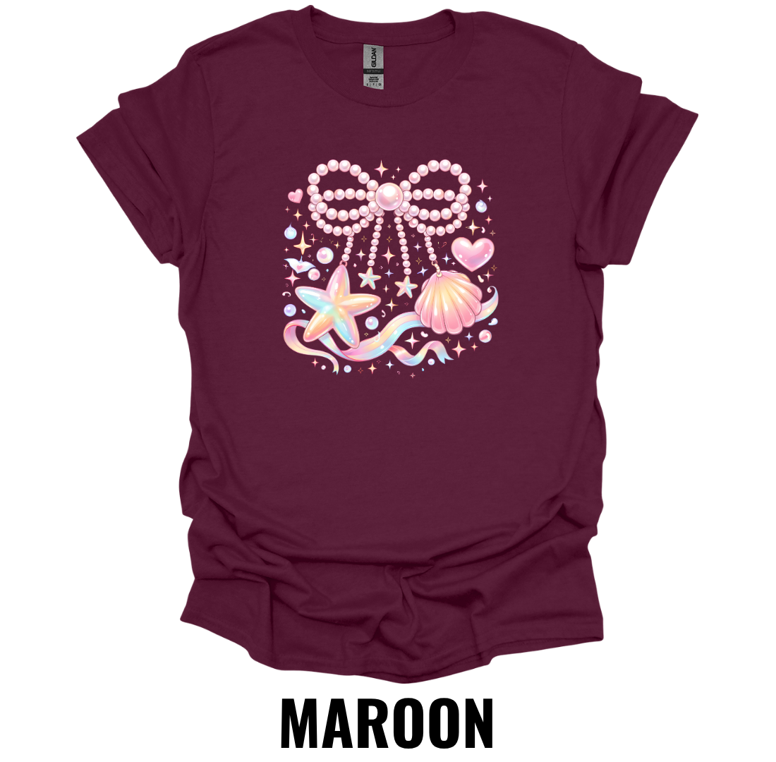 Coastal Bow Seashell T-Shirt – Pink Beach Aesthetic Tee