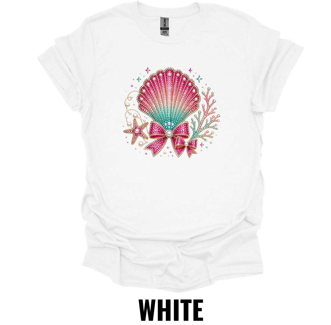 Coastal Seashell Bow T-Shirt – Beach Mermaid Graphic Tee