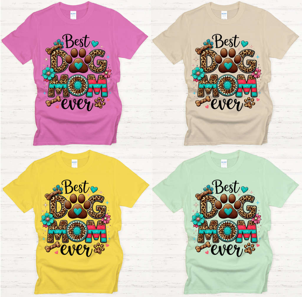 Best Dog Mom Ever Leopard Paw Graphic Shirt on Gildan Softstyle Tee