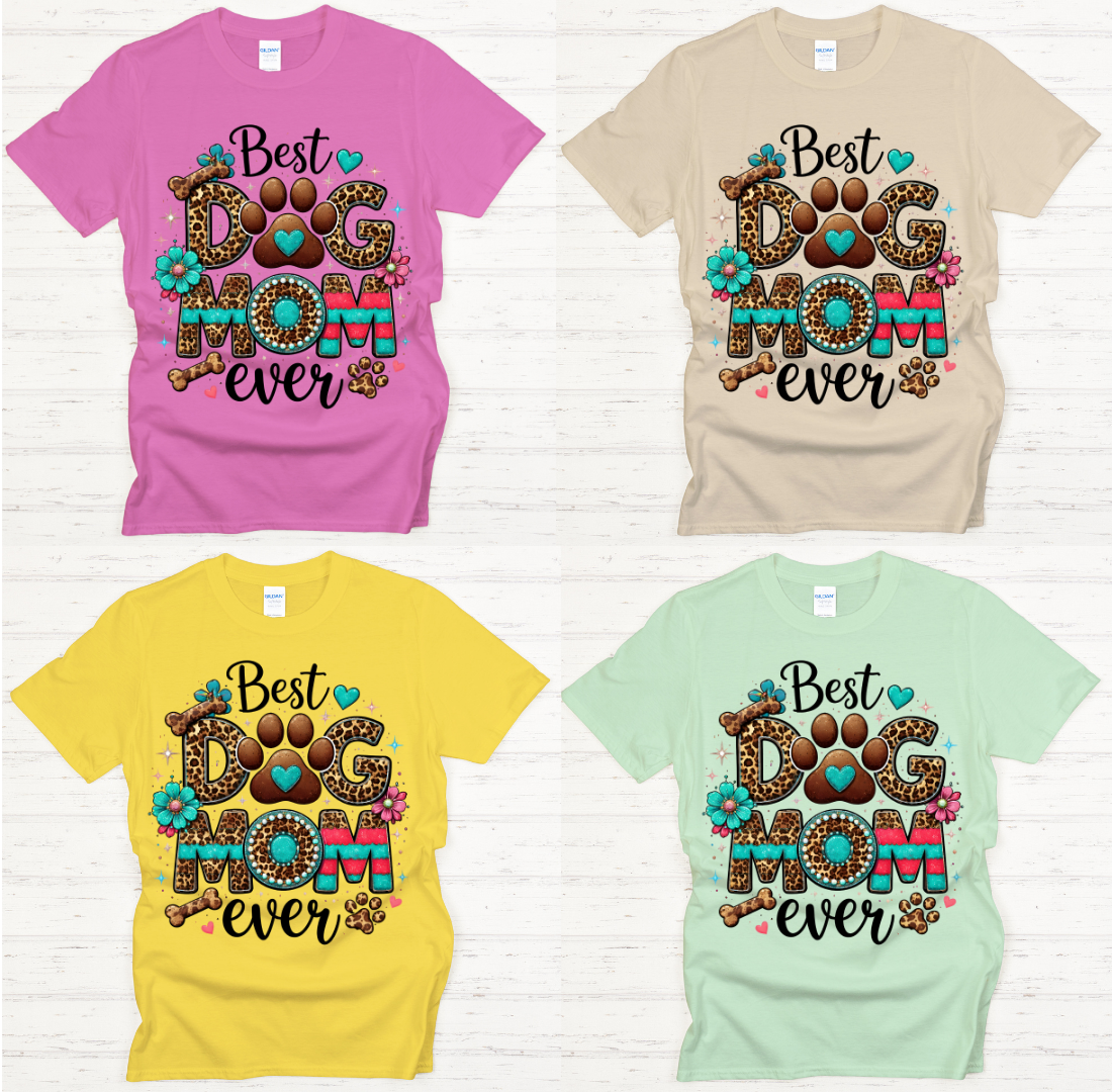 Best Dog Mom Ever Leopard Paw Graphic Shirt on Gildan Softstyle Tee
