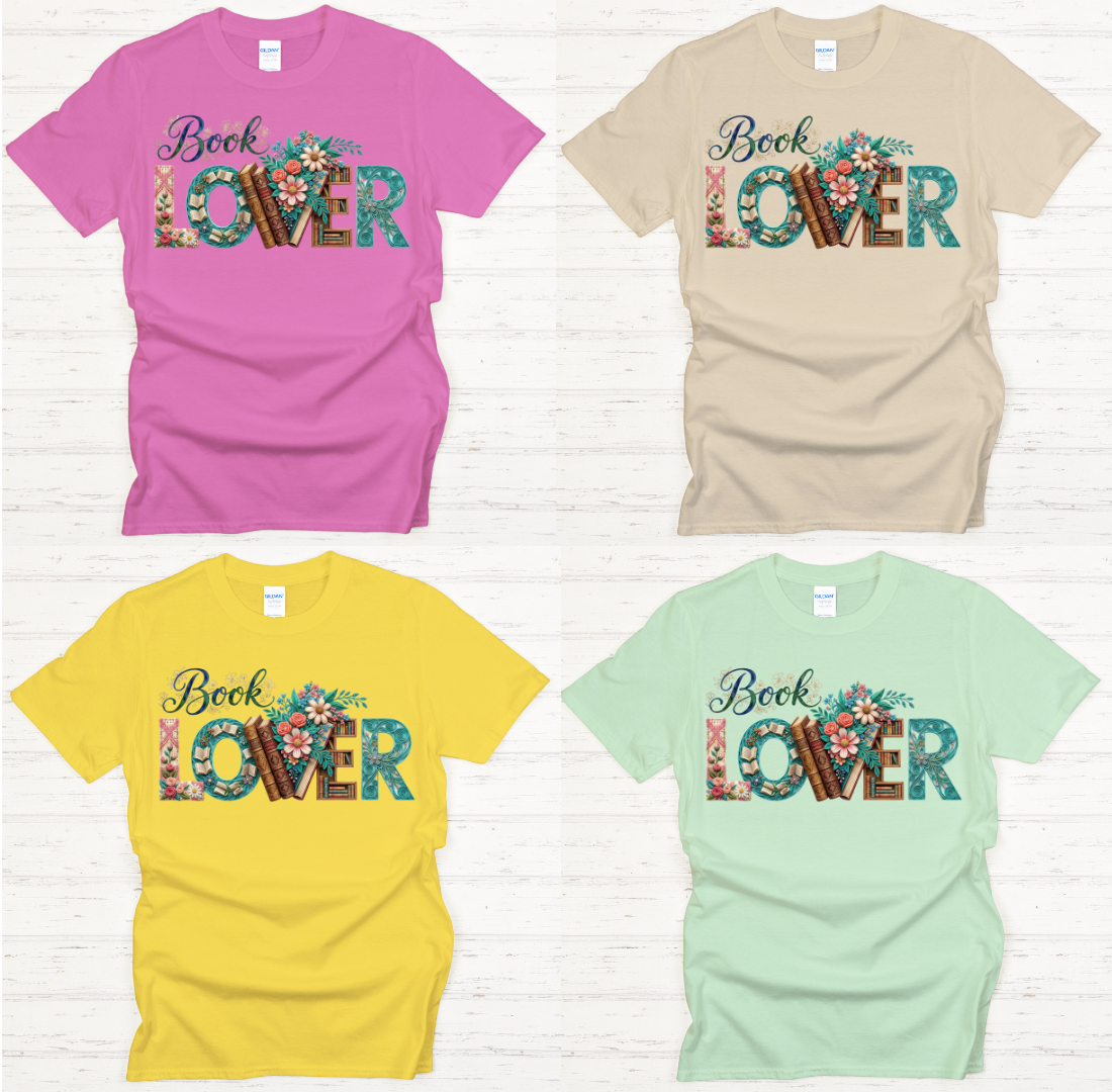 Book Lover Floral Graphic Shirt on Gildan Softstyle Tee
