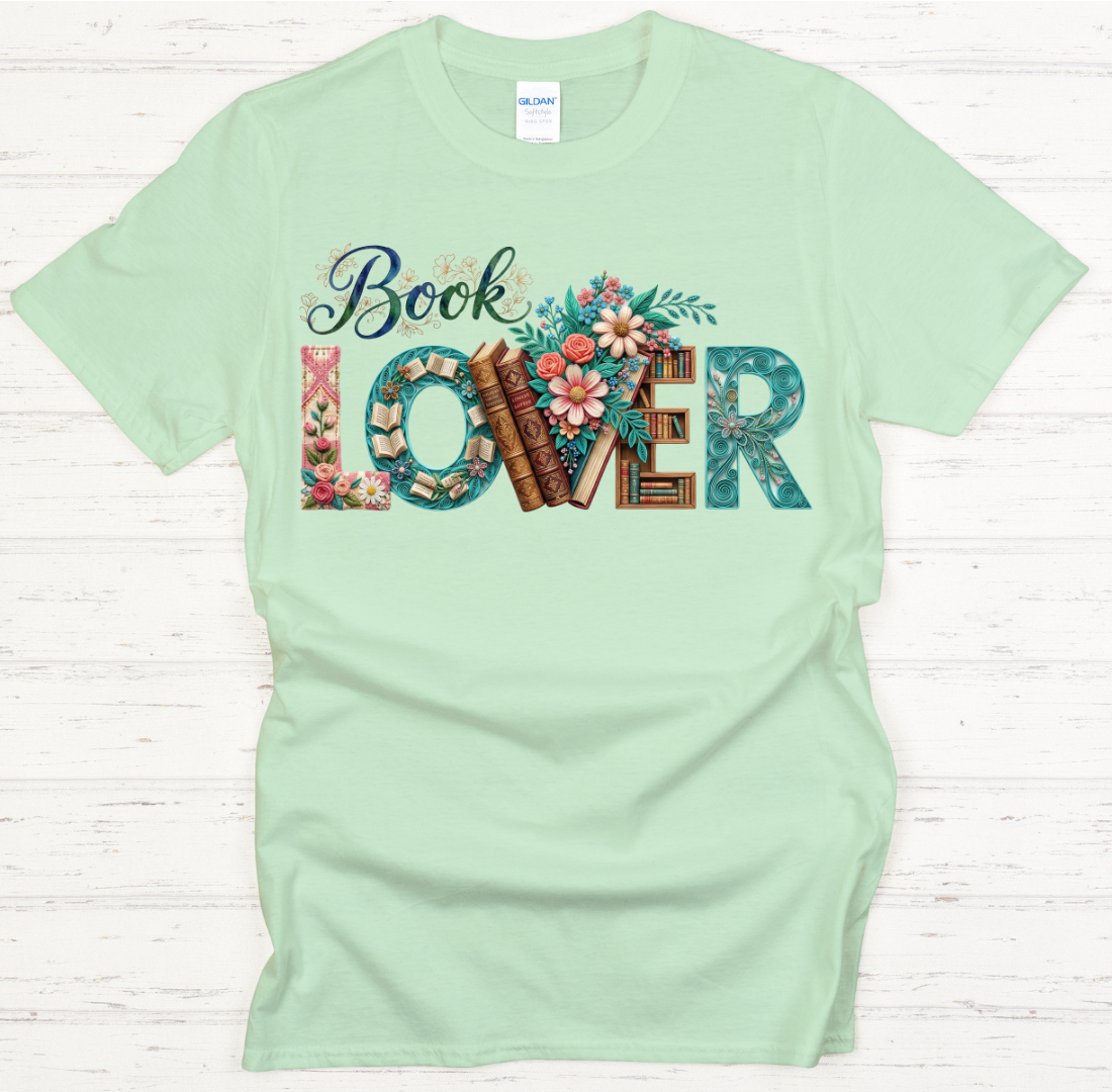 Book Lover Floral Graphic Shirt on Gildan Softstyle Tee