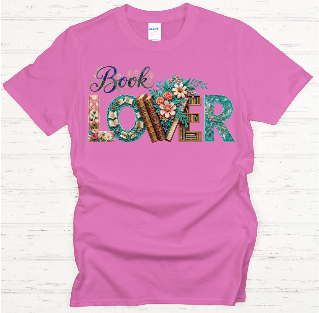 Book Lover Floral Graphic Shirt on Gildan Softstyle Tee