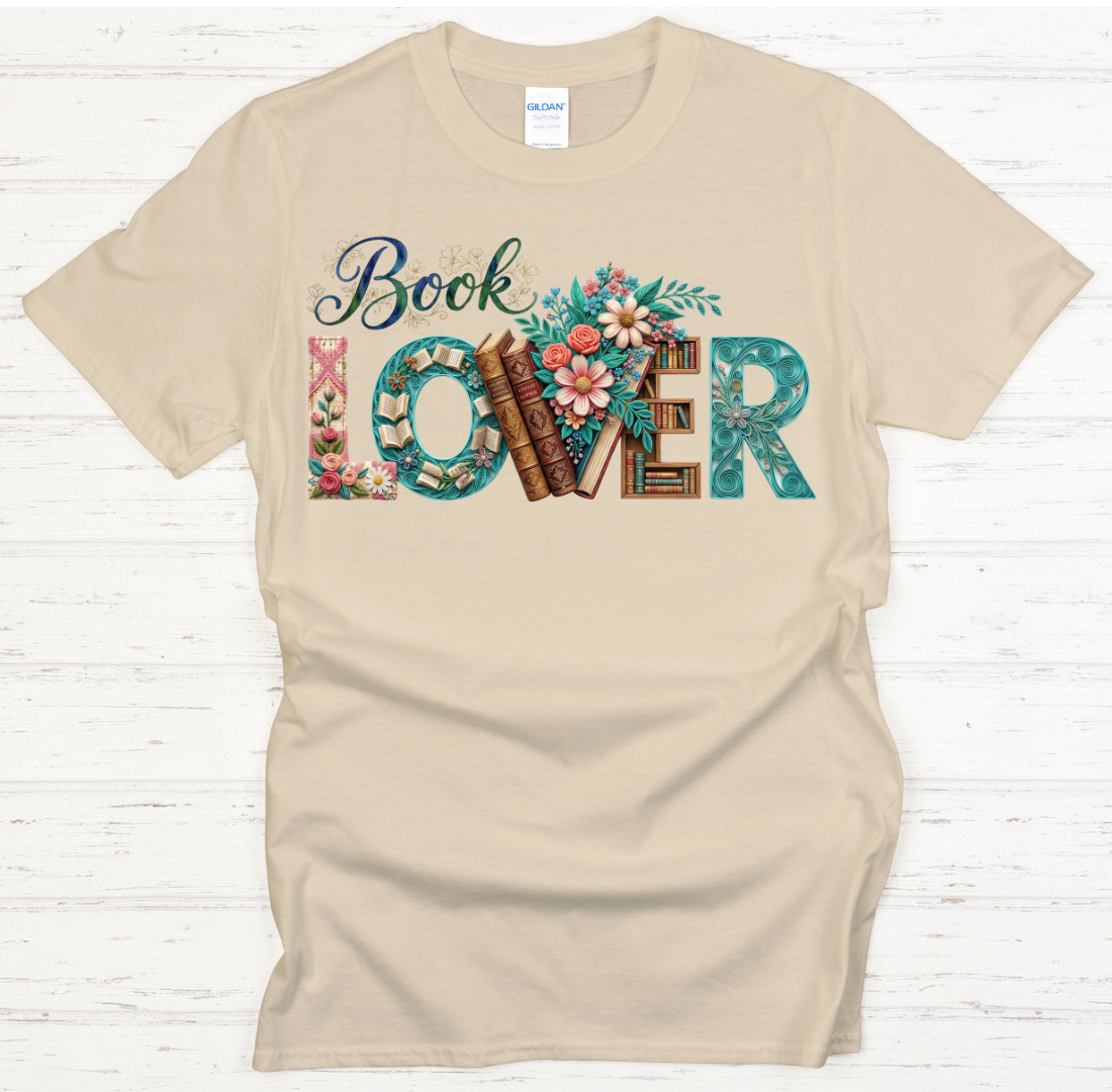 Book Lover Floral Graphic Shirt on Gildan Softstyle Tee