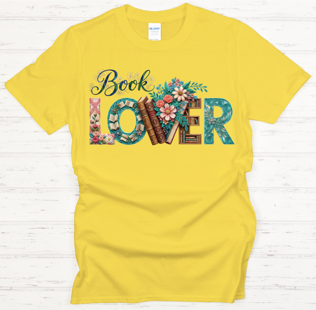 Book Lover Floral Graphic Shirt on Gildan Softstyle Tee
