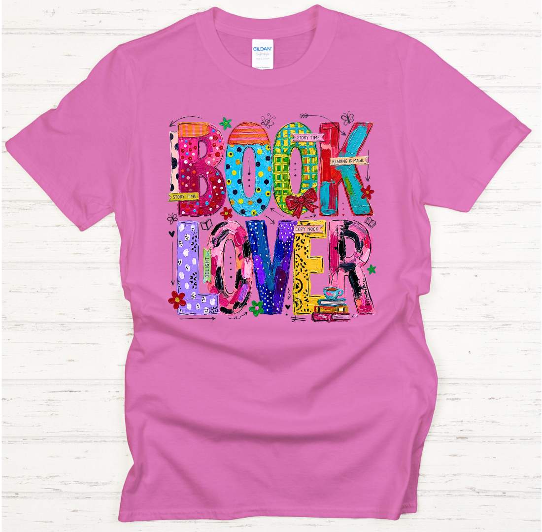 Book Lover Colorful Bookworm Graphic Shirt on Gildan Softstyle Tee