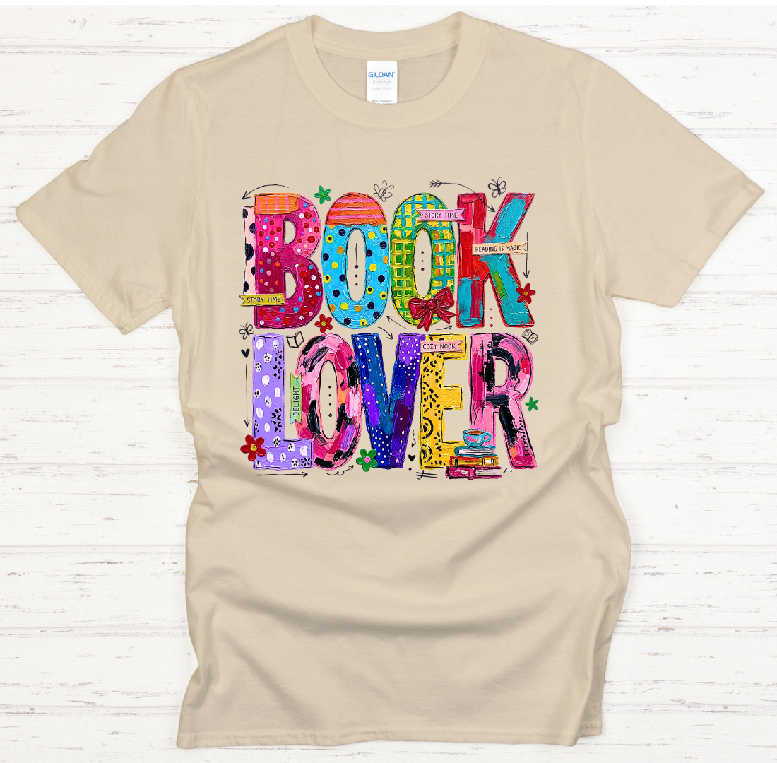 Book Lover Colorful Bookworm Graphic Shirt on Gildan Softstyle Tee