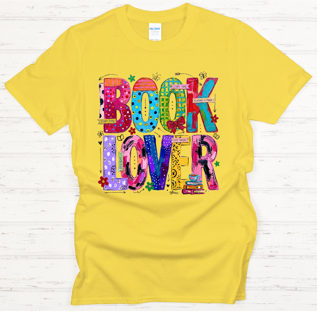 Book Lover Colorful Bookworm Graphic Shirt on Gildan Softstyle Tee