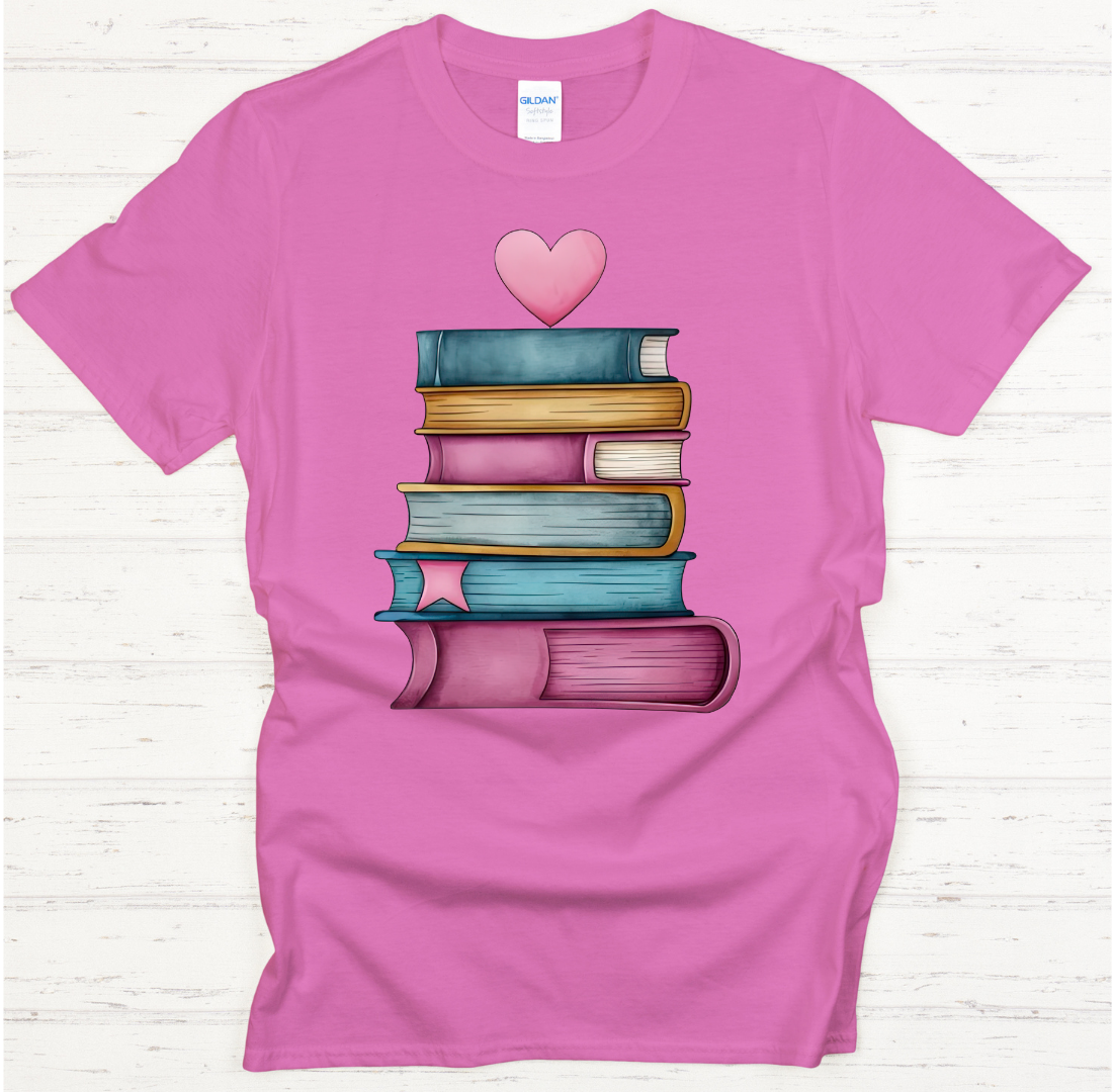 Book Stack Heart Reader Graphic Shirt on Gildan Softstyle Tee