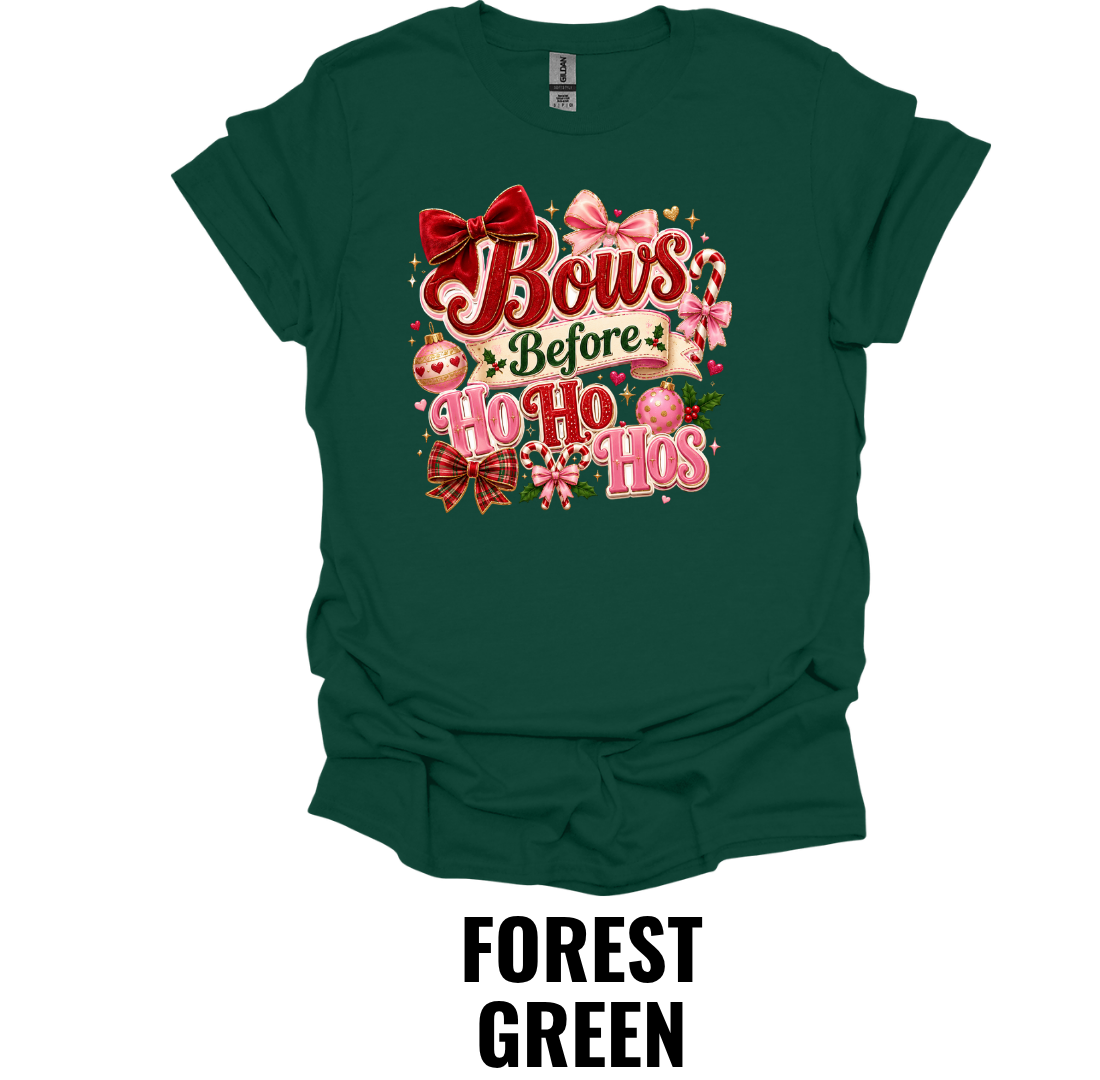 Bows Before Ho Ho Hos T-Shirt – Funny Christmas Bow Tee