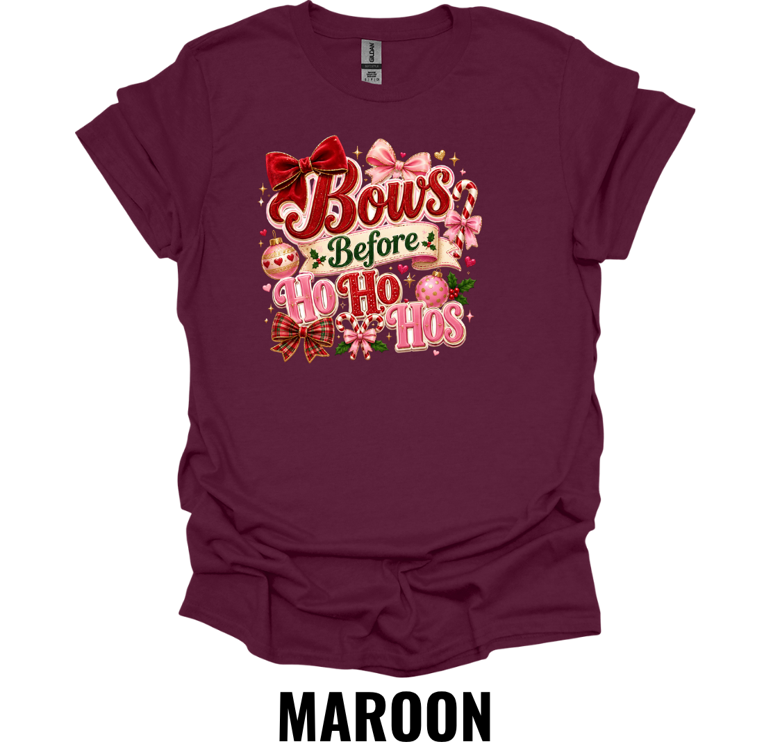 Bows Before Ho Ho Hos T-Shirt – Funny Christmas Bow Tee