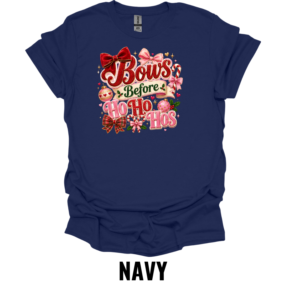 Bows Before Ho Ho Hos T-Shirt – Funny Christmas Bow Tee