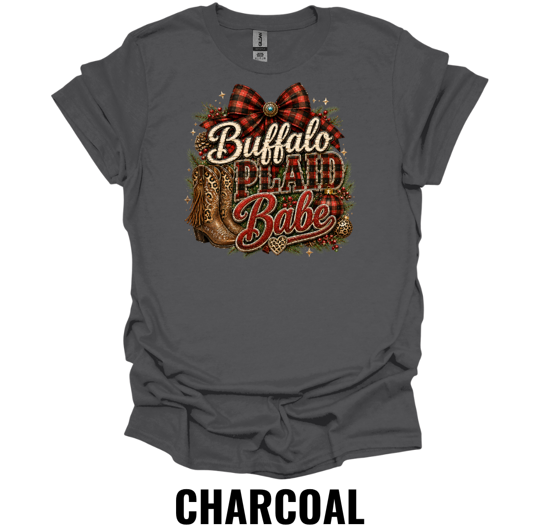Buffalo Plaid Babe T-Shirt – Rustic Christmas Graphic Tee