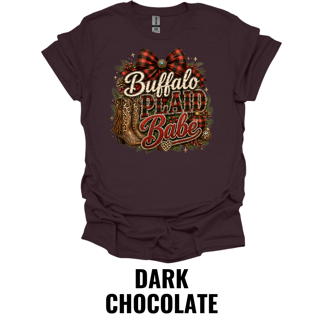 Buffalo Plaid Babe T-Shirt – Rustic Christmas Graphic Tee