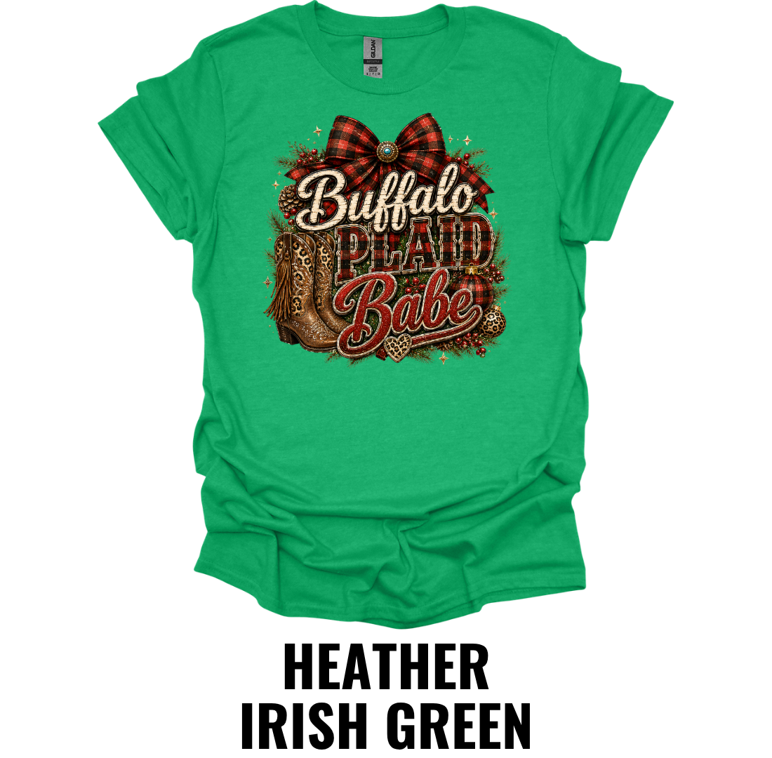 Buffalo Plaid Babe T-Shirt – Rustic Christmas Graphic Tee