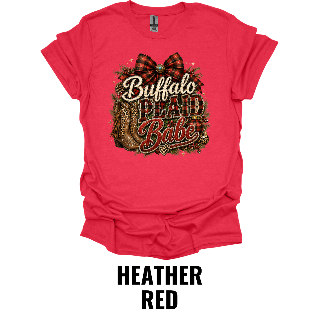Buffalo Plaid Babe T-Shirt – Rustic Christmas Graphic Tee