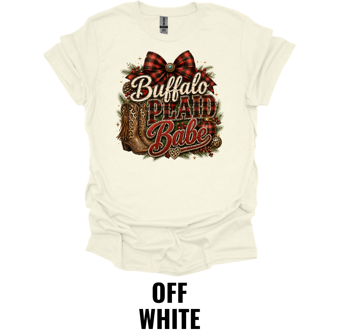Buffalo Plaid Babe T-Shirt – Rustic Christmas Graphic Tee