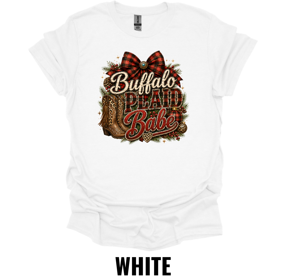 Buffalo Plaid Babe T-Shirt – Rustic Christmas Graphic Tee