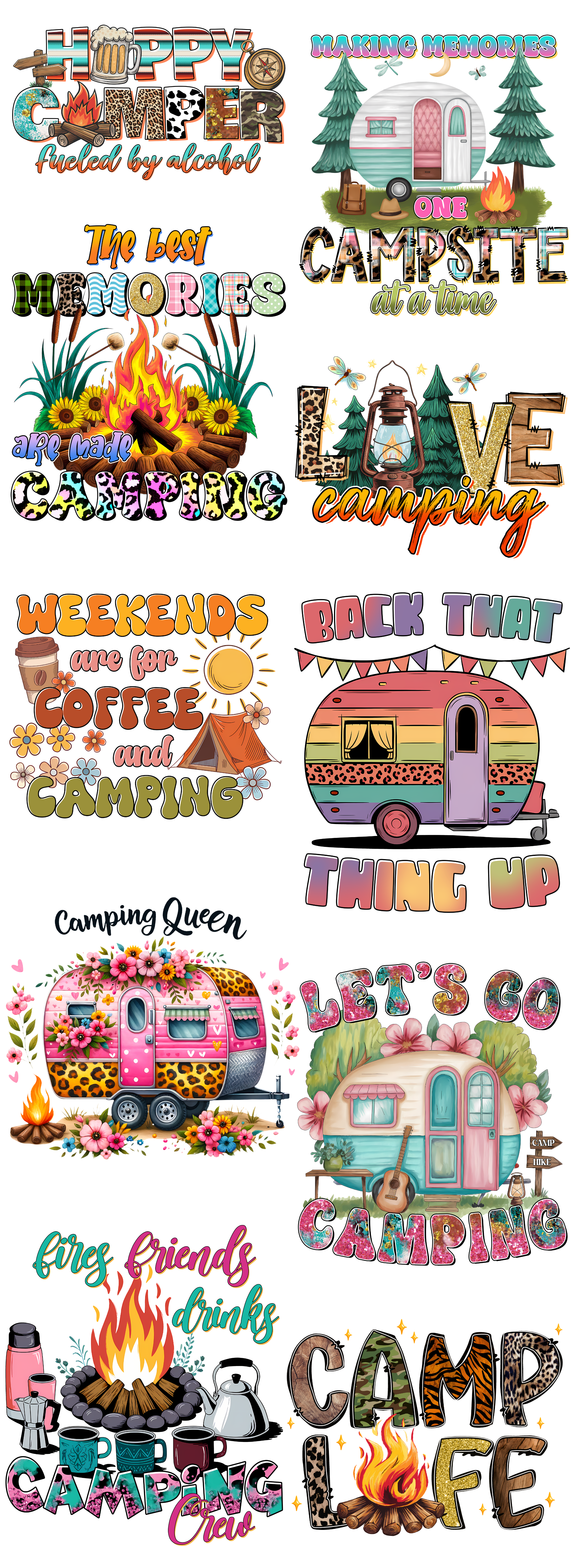 Camping Life DTF Gang Sheet | Camper, Campfire & RV Designs