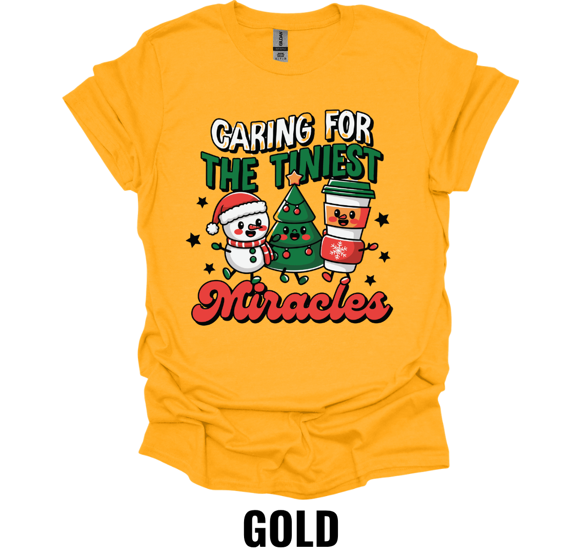 Caring For The Tiniest Miracles Christmas NICU Nurse Shirt – Holiday Healthcare Graphic Tee
