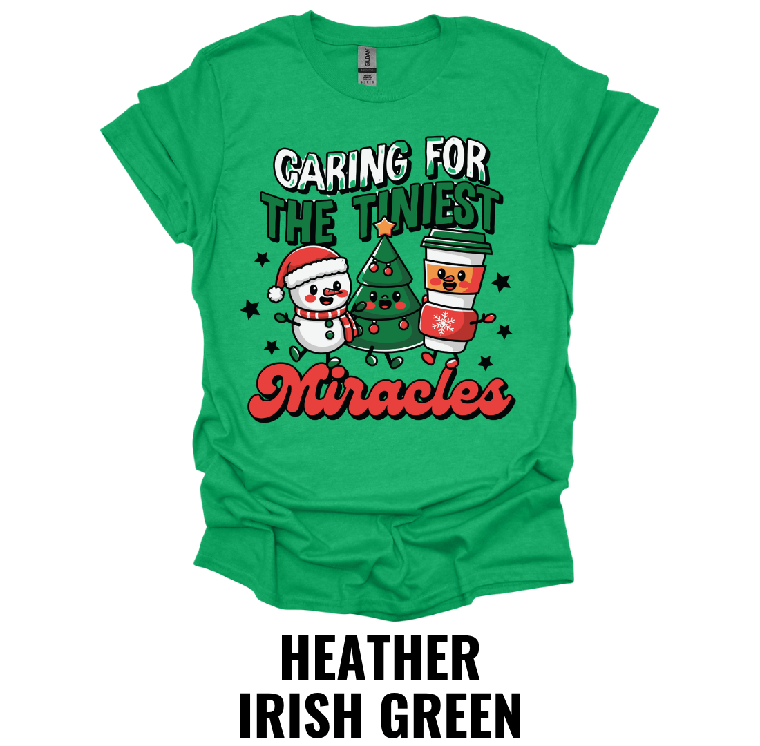 Caring For The Tiniest Miracles Christmas NICU Nurse Shirt – Holiday Healthcare Graphic Tee