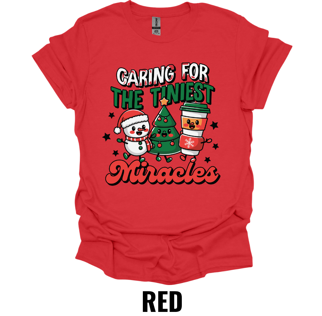 Caring For The Tiniest Miracles Christmas NICU Nurse Shirt – Holiday Healthcare Graphic Tee